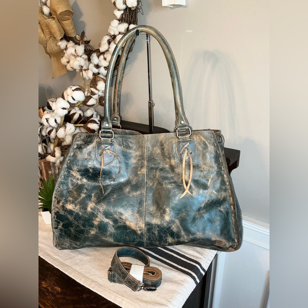 NWT Bed Stu Leather Rockaway Shoulder Bag Crossbody Tote Dark Teal Lux $345